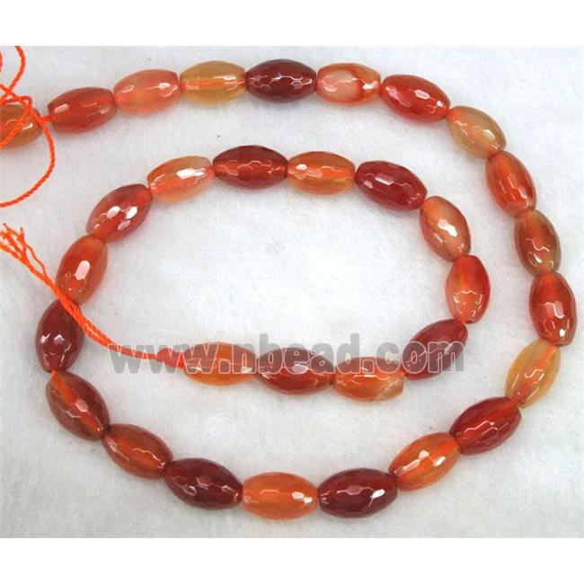 red carnelian agate beads, faceted barrel