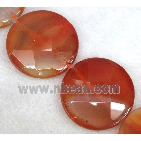 red carnelian agate beads, faceted flat round