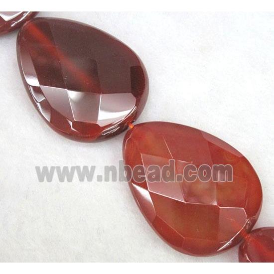 red carnelian agate beads, faceted teardrop