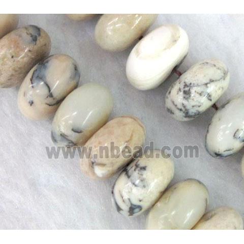 white Peruvian Moss Opal Jasper beads, rondelle