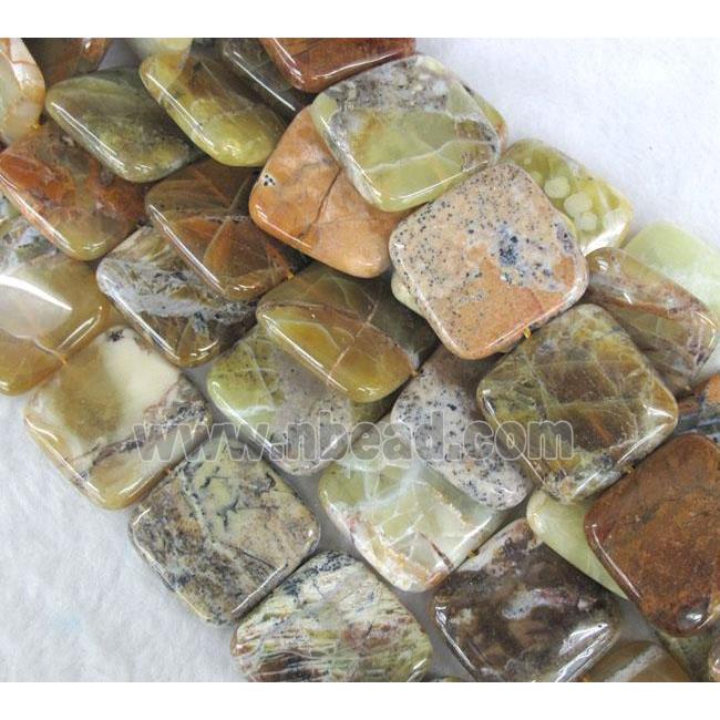 yellow opal stone bead, square