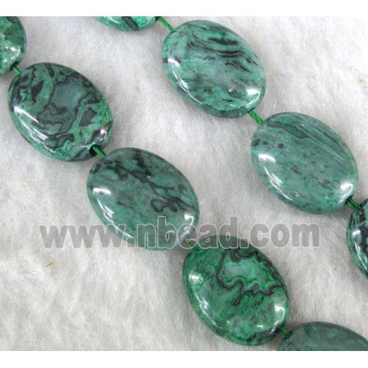 Natural Green Picture Jasper Oval Beads Dye