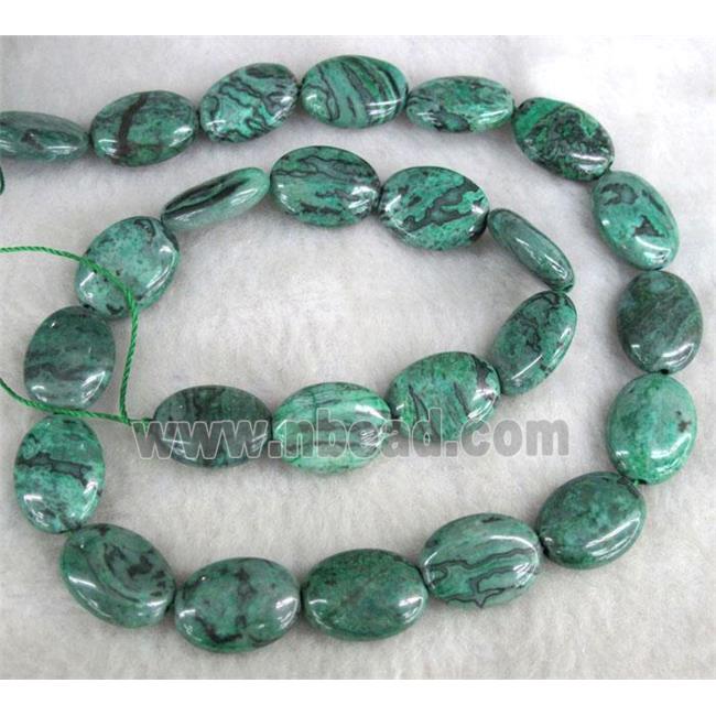 Natural Green Picture Jasper Oval Beads Dye