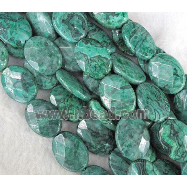 Natural Green Picture Jasper Oval Beads Faceted Dye