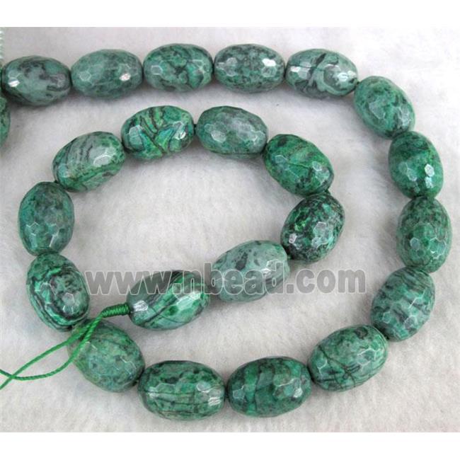 green picture jasper beads, faceted barrel