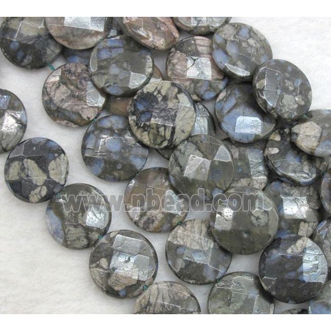 gray opal stone bead, faceted flat round