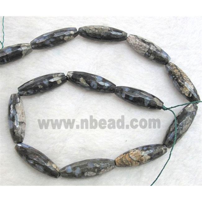 gray opal stone bead, faceted rice shape