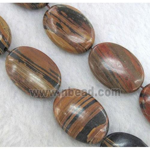 striped brown Opal Stone Beads, flat oval