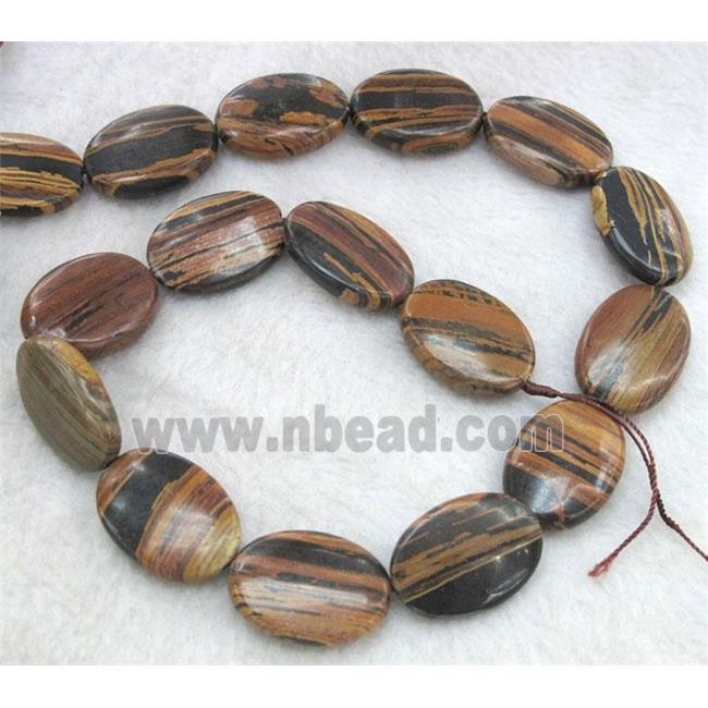 striped brown Opal Stone Beads, flat oval