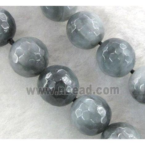 natural hawk Eye beads, faceted round, silver-grey