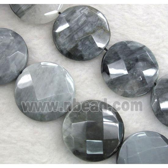 natural Eagle Eye Stone beads, faceted flat-round