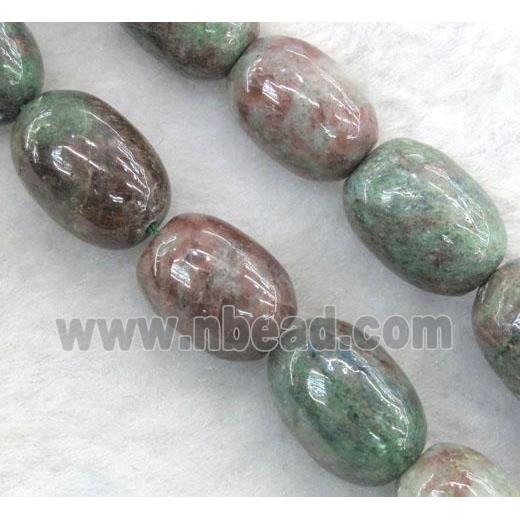 Red Green Garnet Bead, barrel