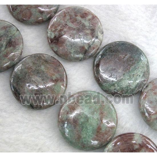 Red Green Garnet Beads, flat-round