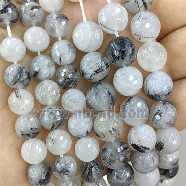 Black Rutilated Quartz beads, faceted round, Grade-AA