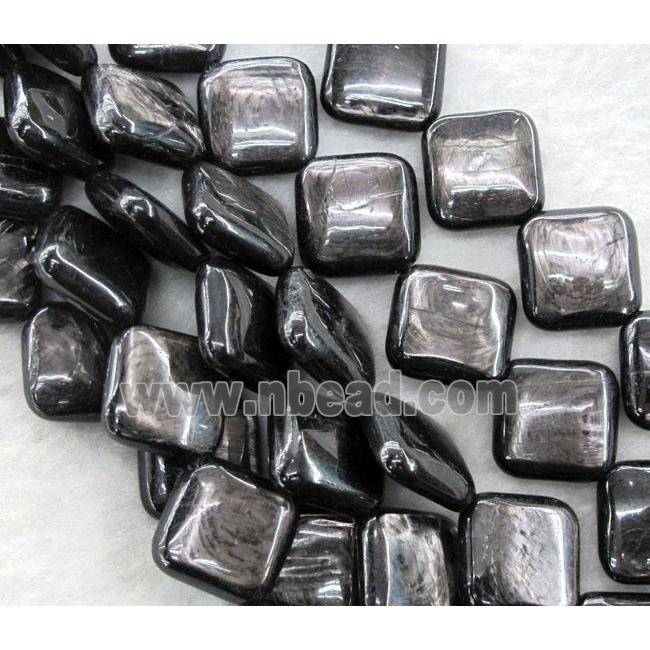 hypersthene beads, corner-drilled square