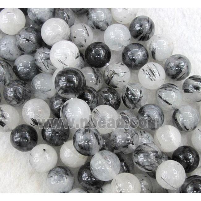 Black Rutilated Quartz beads, round