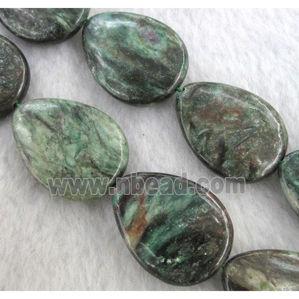 natural Emerald Bead, flat teardrop