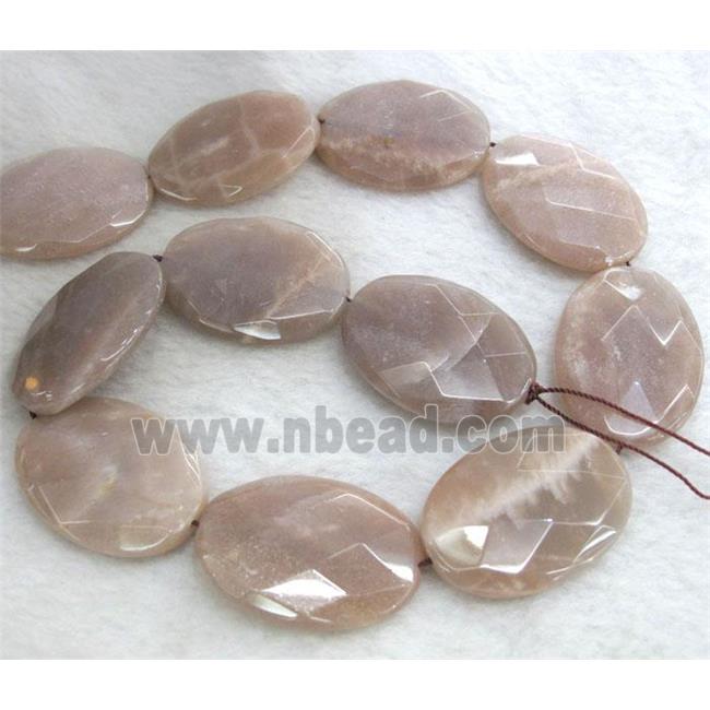 Sunstone beads, faceted oval, gray