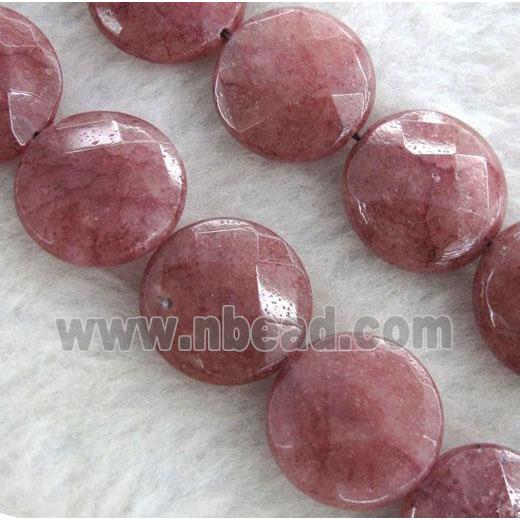 Strawberry Quartz beads, faceted flat-round