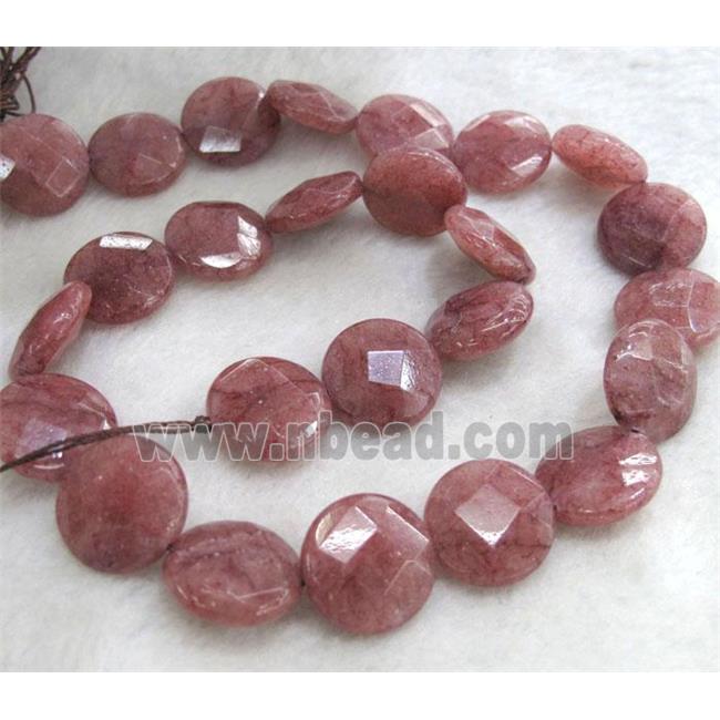 Strawberry Quartz beads, faceted flat-round