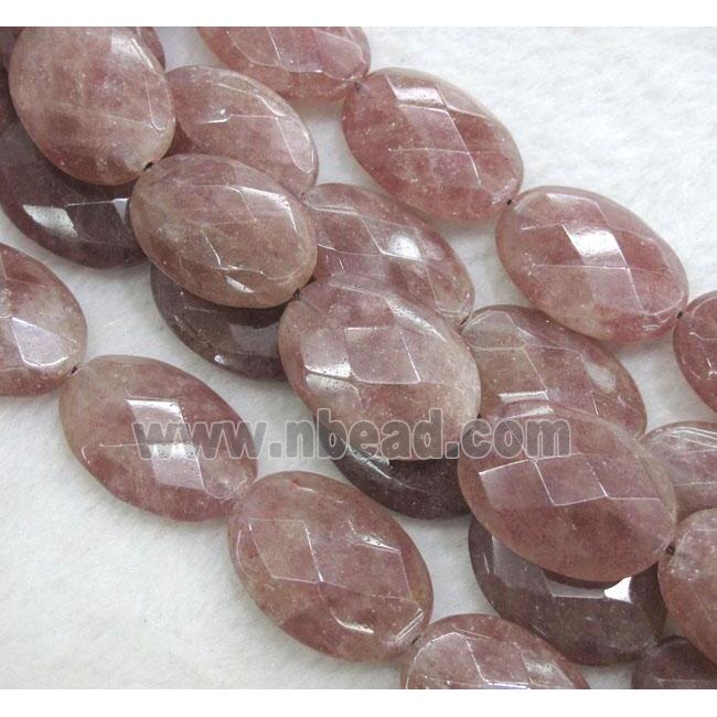 Strawberry Quartz beads, faceted flat-oval