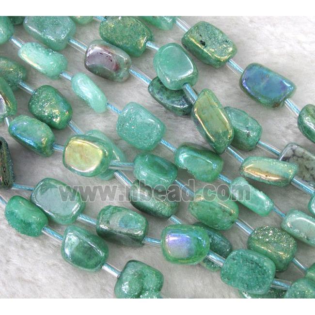 druzy quartz beads, freeform, green electroplated