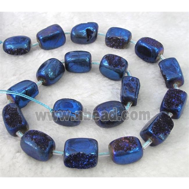 druzy quartz beads, freeform, blue electroplated