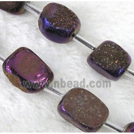 druzy quartz beads, freeform, purple electroplated