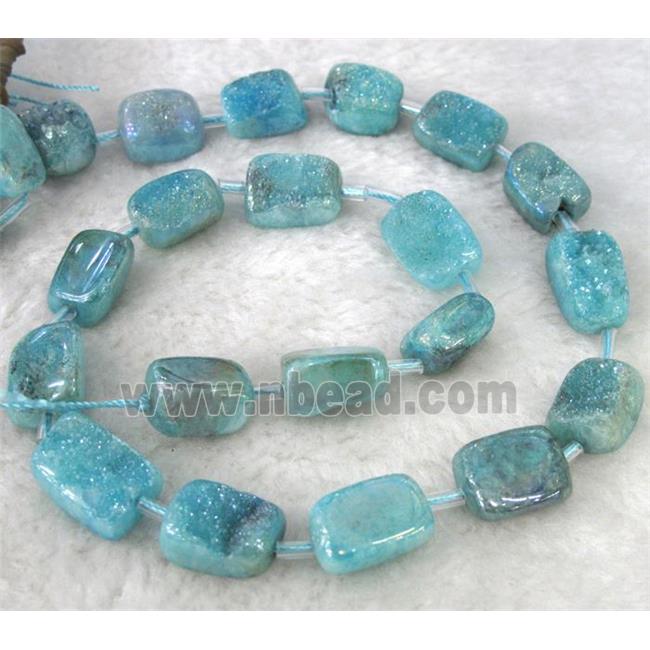 druzy quartz beads, freeform, blue electroplated