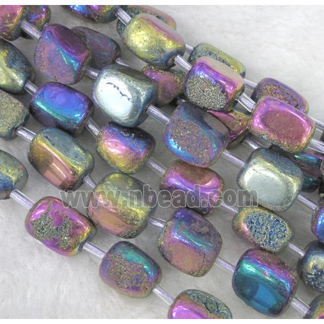 druzy quartz beads, freeform, rainbow electroplated