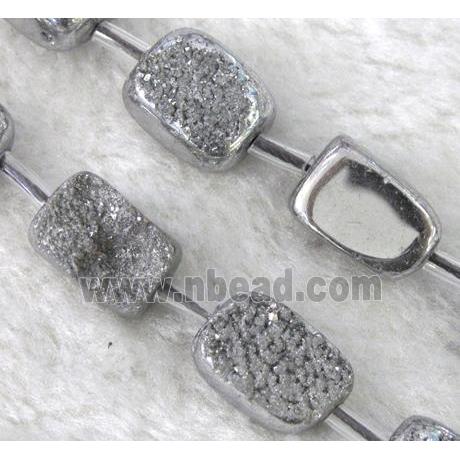 druzy quartz beads, freeform, silver electroplated