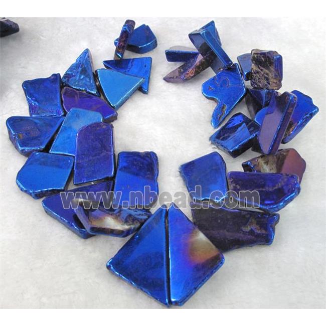 agate slice beads, freeform, blue electroplated