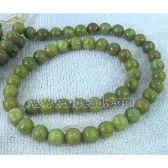 Chinese Nephrite Jade Beads Olive Smooth Round