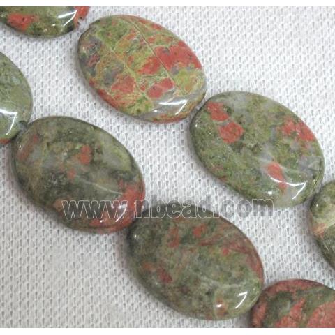 Unakite bead, flat oval