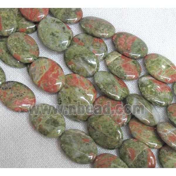 Unakite bead, flat oval