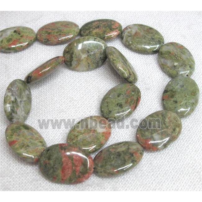 Unakite bead, flat oval