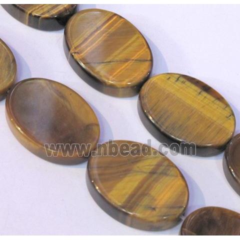 yellow tiger eye beads, oval, flat