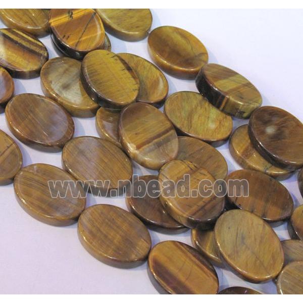 yellow tiger eye beads, oval, flat