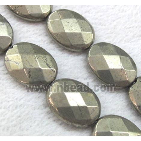 pyrite bead, faceted flat oval