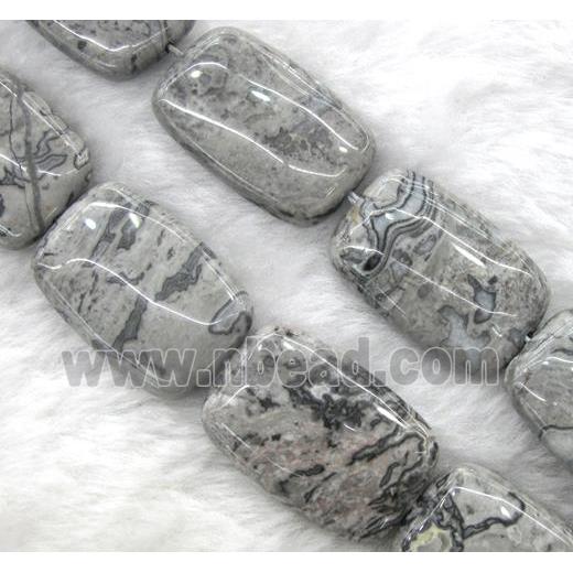 grey picture jasper bead, rectangle