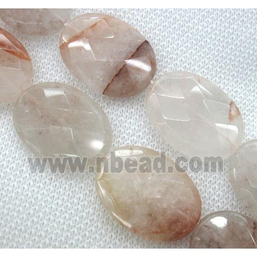 rose quartz bead, faceted flat oval