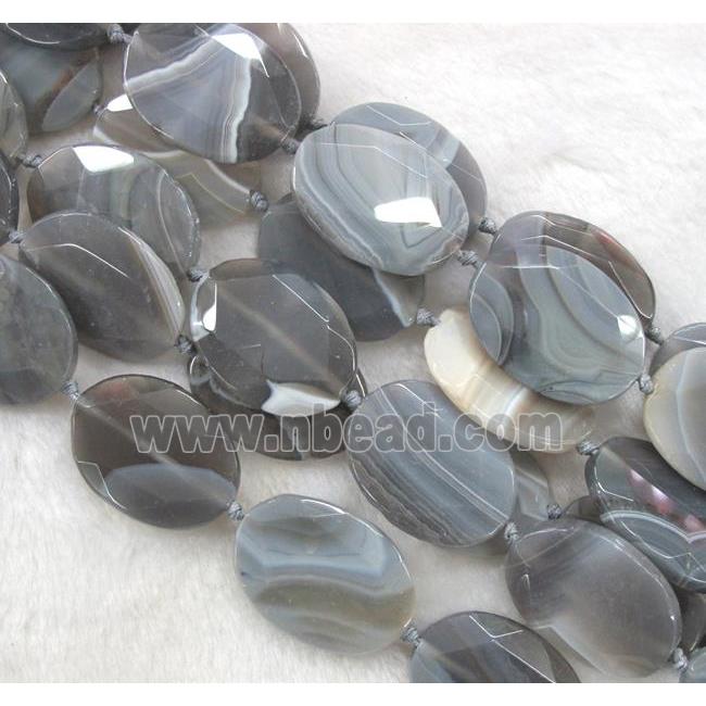 gray agate beads, faceted oval