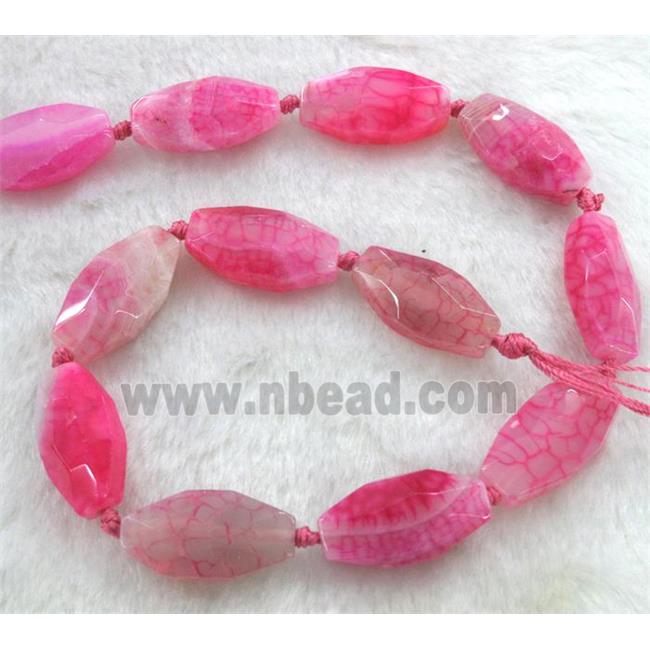 hotpink veins agate bead, faceted barrel