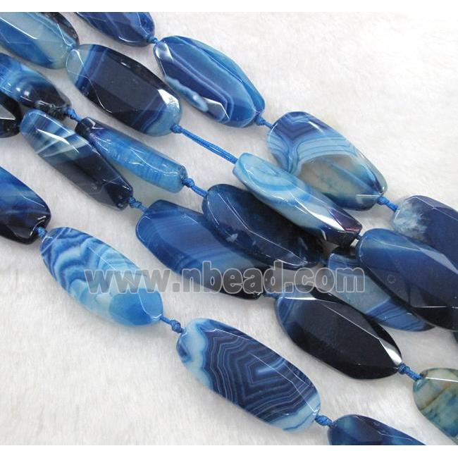 blue striped Agate beads, faceted oval