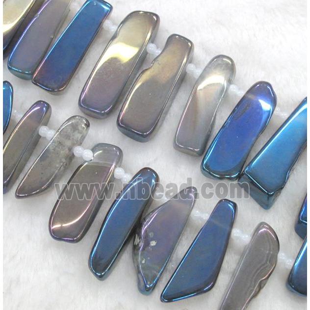 rock agate beads, stick, blue electroplated