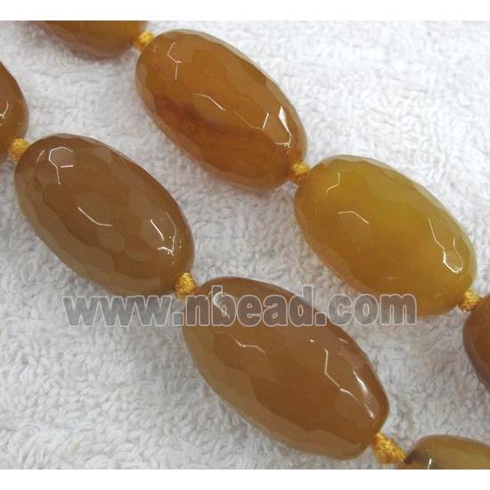 yellow agate bead, faceted barrel