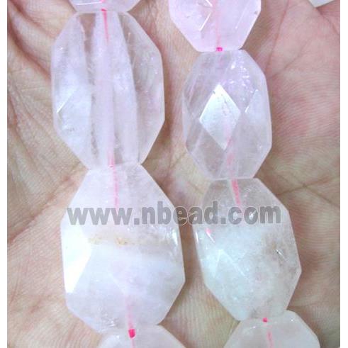 rose quartz bead, faceted rectangle