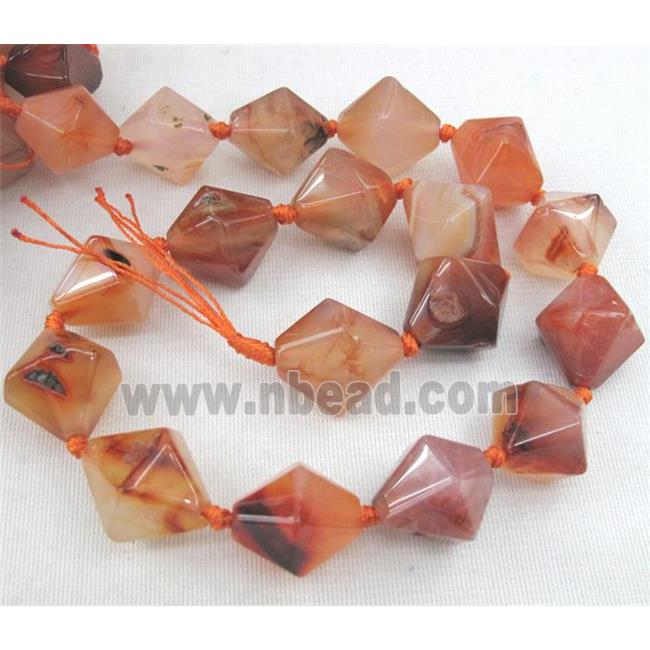 red agate beads, bicone