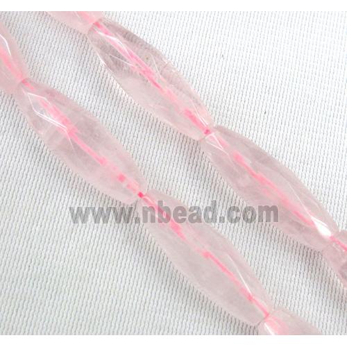 rose quartz beads, faceted barrel