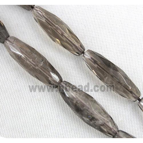 smoky quartz beads, faceted barrel